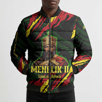 Menelik II Bomber Puffer Jacket with Lion of Adwa Title, Battle of Adwa 1896 Graphic and Bold Pan-African - Wonder Print Shop