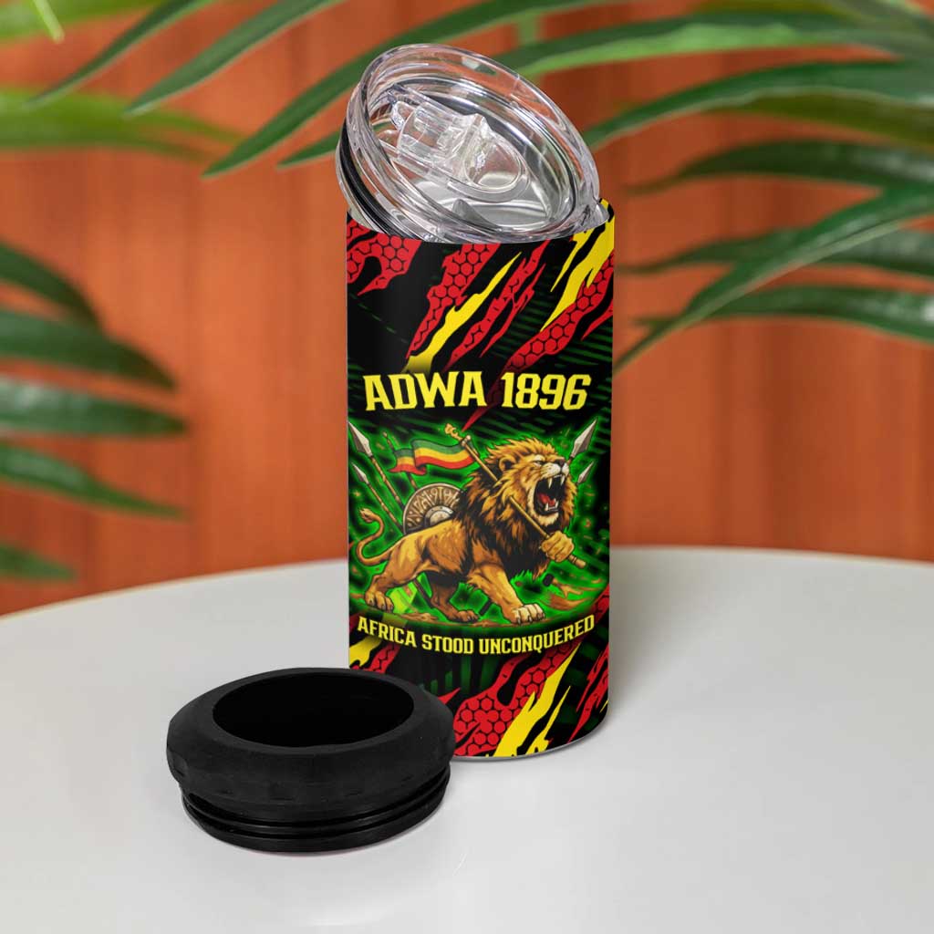 Menelik II 4 in 1 Can Cooler Tumbler with Lion of Adwa Title, Battle of Adwa 1896 Graphic and Bold Pan-African - Wonder Print Shop