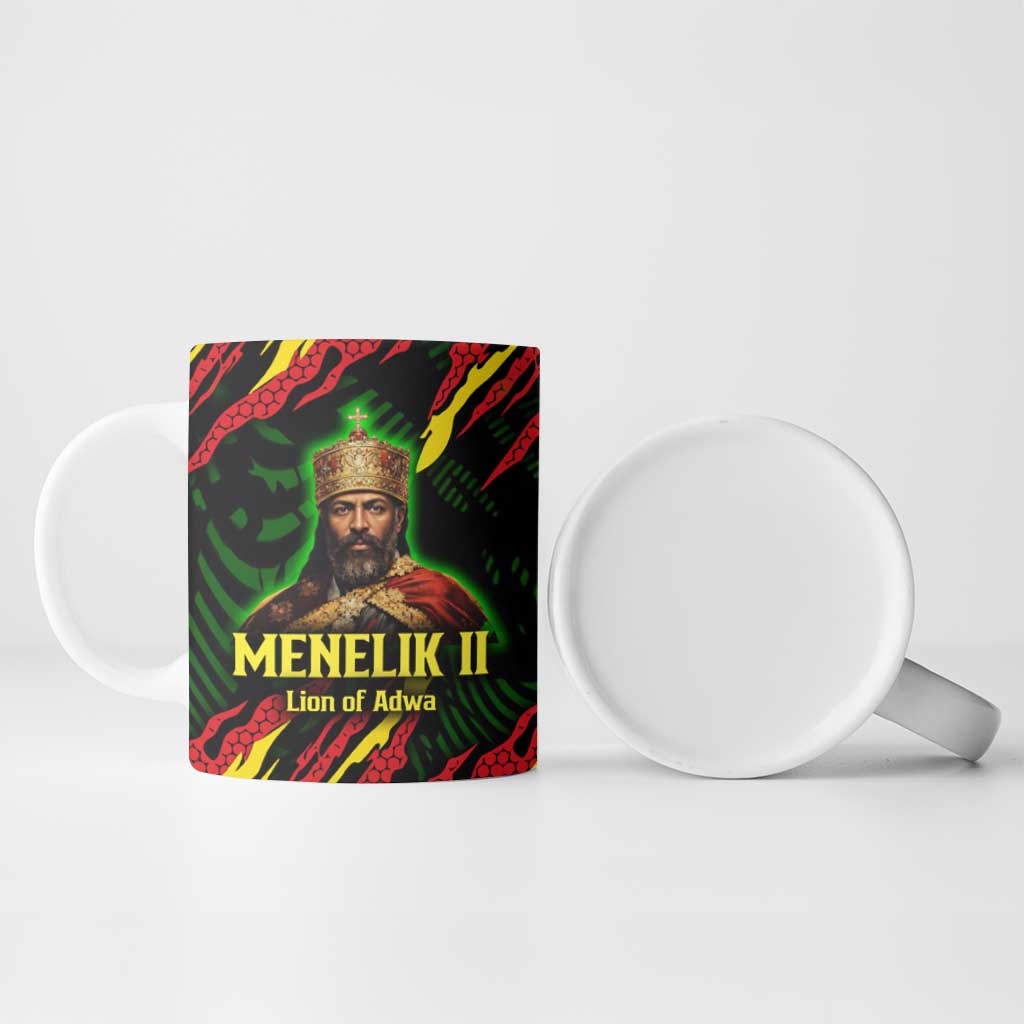 Menelik II Ceramic Mug with Lion of Adwa Title, Battle of Adwa 1896 Graphic and Bold Pan-African - Wonder Print Shop