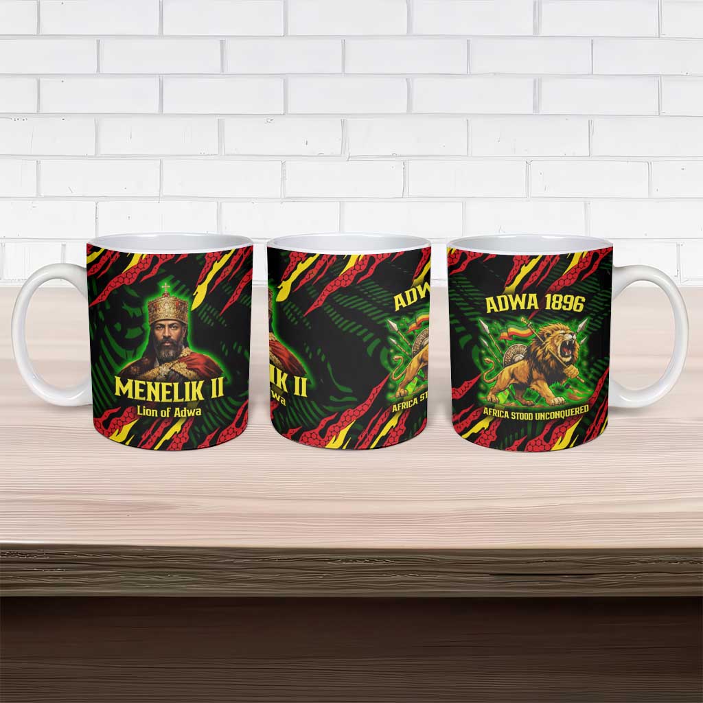Menelik II Ceramic Mug with Lion of Adwa Title, Battle of Adwa 1896 Graphic and Bold Pan-African - Wonder Print Shop