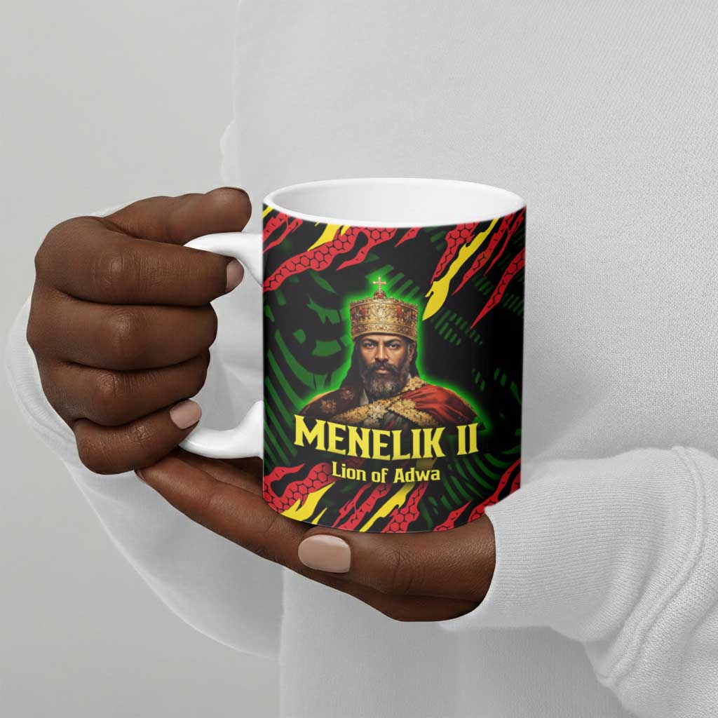 Menelik II Ceramic Mug with Lion of Adwa Title, Battle of Adwa 1896 Graphic and Bold Pan-African - Wonder Print Shop