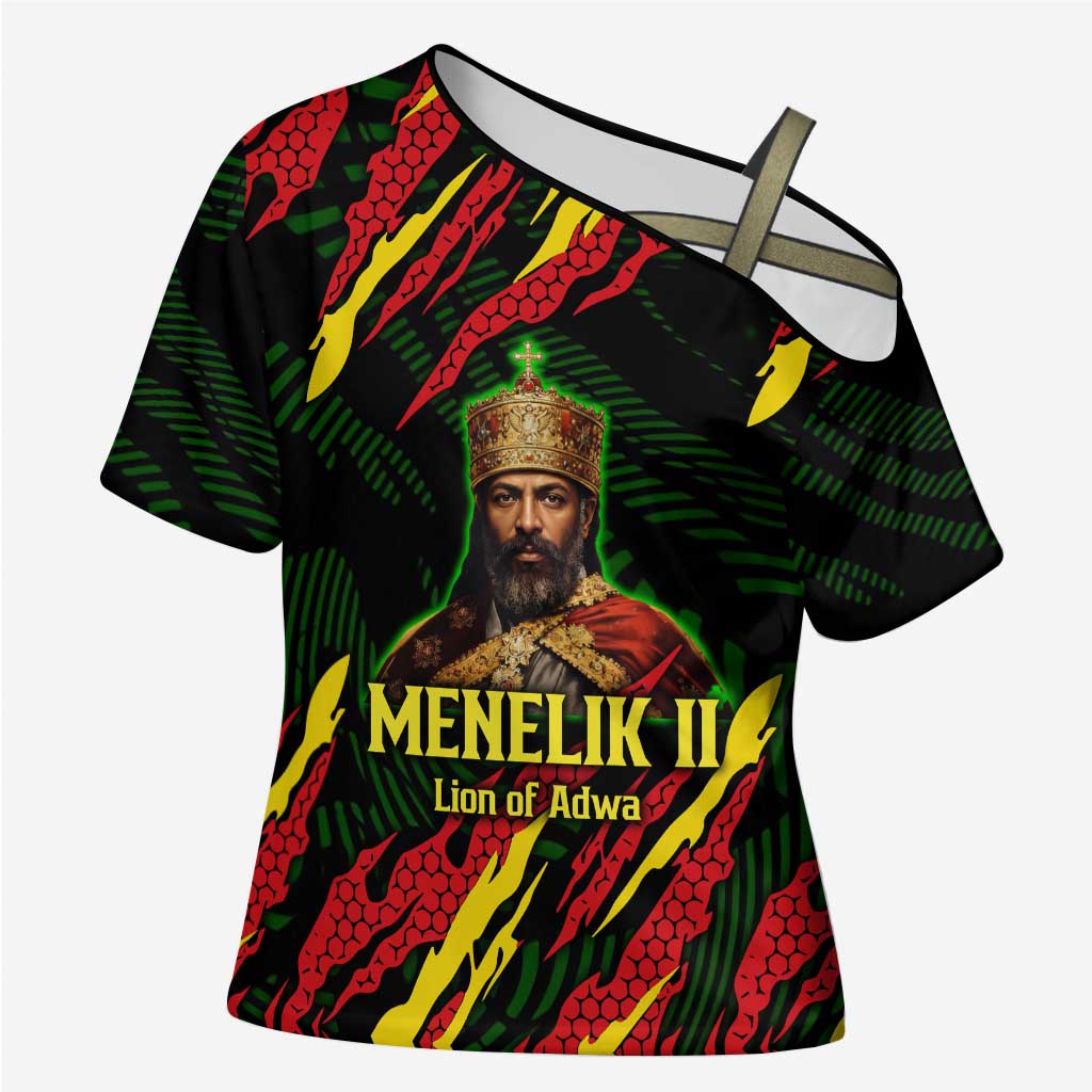 Menelik II Cross Shoulder Shirt with Lion of Adwa Title, Battle of Adwa 1896 Graphic and Bold Pan-African - Wonder Print Shop