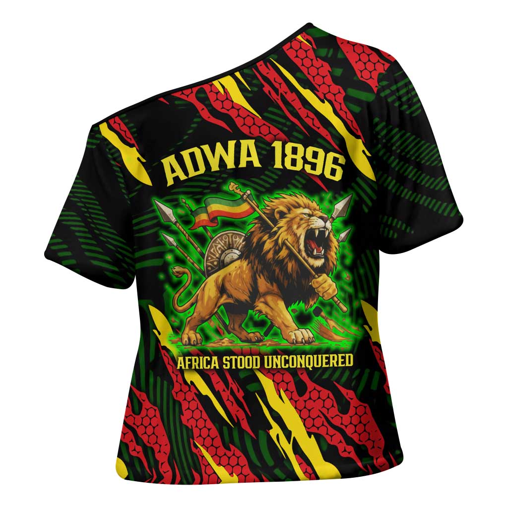 Menelik II Cross Shoulder Shirt with Lion of Adwa Title, Battle of Adwa 1896 Graphic and Bold Pan-African - Wonder Print Shop