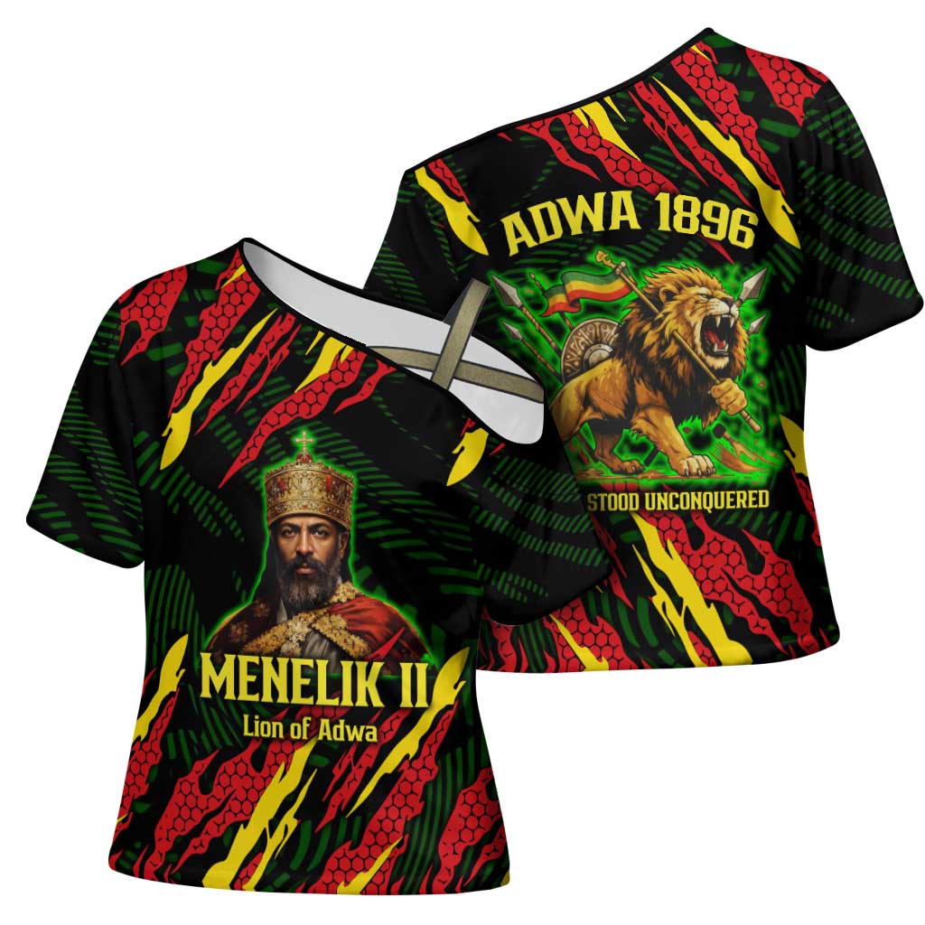 Menelik II Cross Shoulder Shirt with Lion of Adwa Title, Battle of Adwa 1896 Graphic and Bold Pan-African - Wonder Print Shop