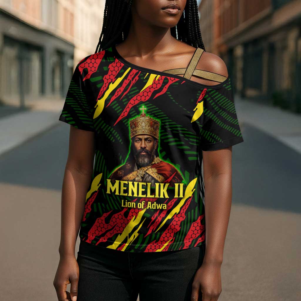 Menelik II Cross Shoulder Shirt with Lion of Adwa Title, Battle of Adwa 1896 Graphic and Bold Pan-African - Wonder Print Shop