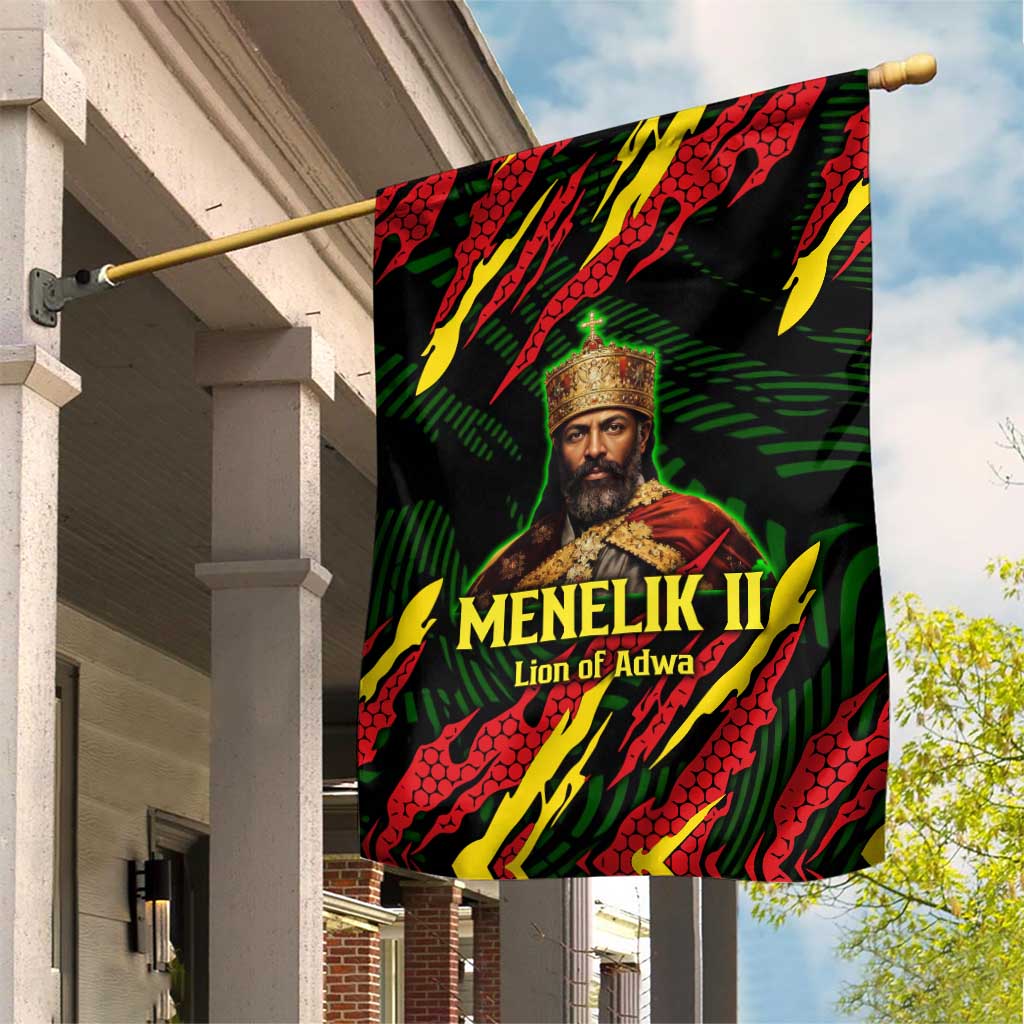 Menelik II Garden Flag with Lion of Adwa Title, Battle of Adwa 1896 Graphic and Bold Pan-African - Wonder Print Shop