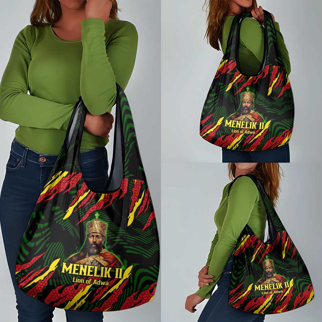 Menelik II Grocery Bag with Lion of Adwa Title, Battle of Adwa 1896 Graphic and Bold Pan-African - Wonder Print Shop