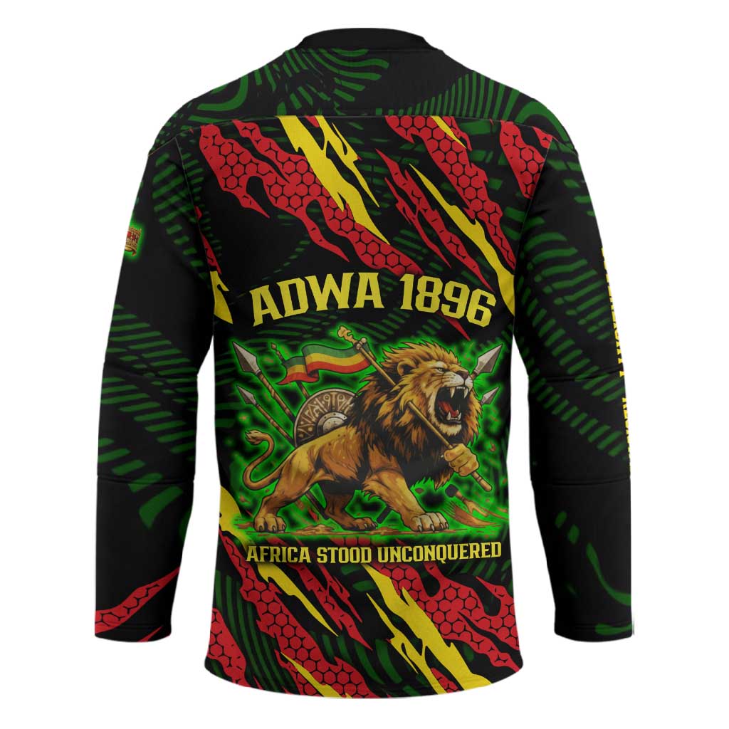 Menelik II Hockey Jersey with Lion of Adwa Title, Battle of Adwa 1896 Graphic and Bold Pan-African - Wonder Print Shop