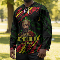 Menelik II Hockey Jersey with Lion of Adwa Title, Battle of Adwa 1896 Graphic and Bold Pan-African - Wonder Print Shop