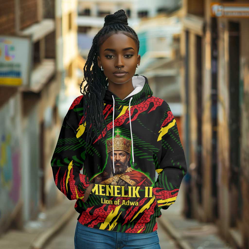 Menelik II Hoodie with Lion of Adwa Title, Battle of Adwa 1896 Graphic and Bold Pan-African - Wonder Print Shop