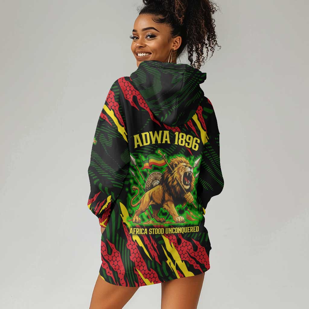 Menelik II Hoodie Dress with Lion of Adwa Title, Battle of Adwa 1896 Graphic and Bold Pan-African - Wonder Print Shop