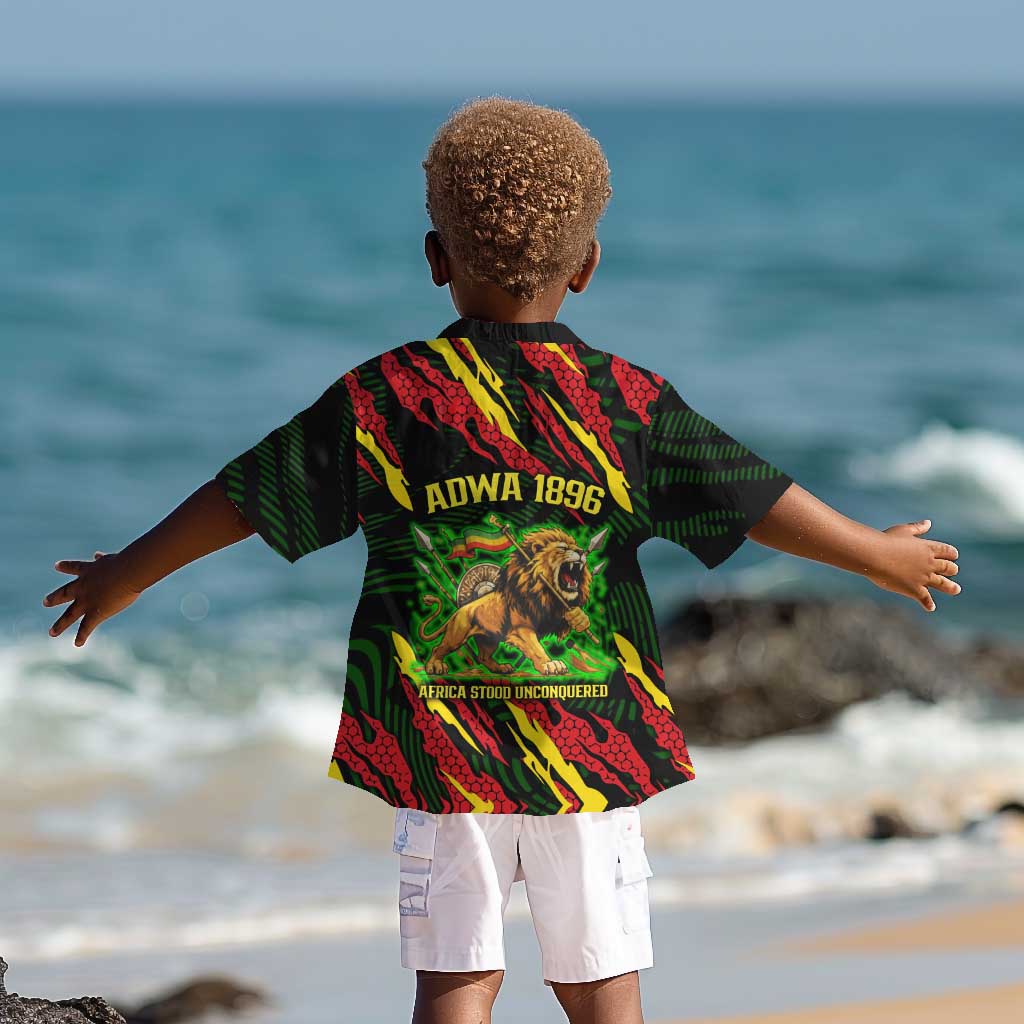 Menelik II Kid Hawaiian Shirt with Lion of Adwa Title, Battle of Adwa 1896 Graphic and Bold Pan-African - Wonder Print Shop