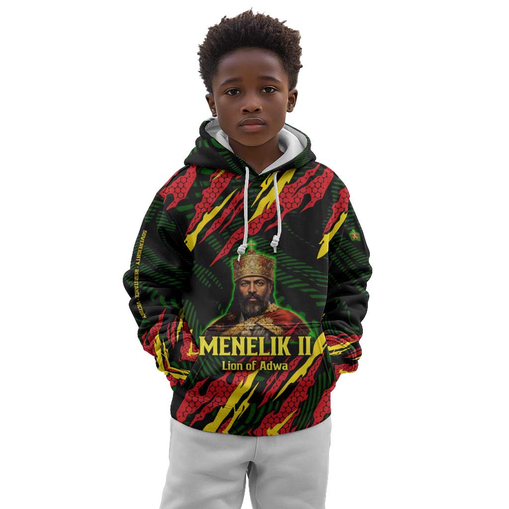 Menelik II Kid Hoodie with Lion of Adwa Title, Battle of Adwa 1896 Graphic and Bold Pan-African - Wonder Print Shop