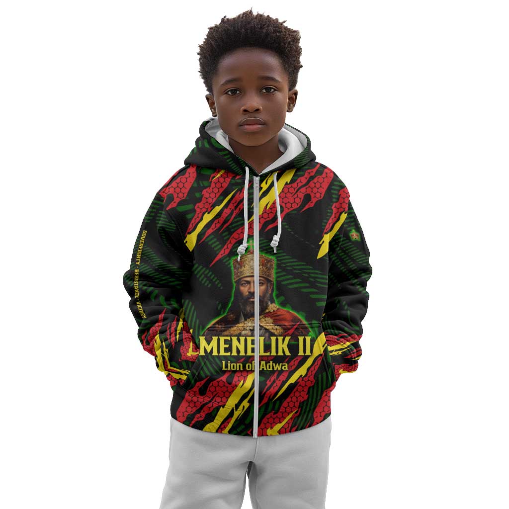 Menelik II Kid Hoodie with Lion of Adwa Title, Battle of Adwa 1896 Graphic and Bold Pan-African - Wonder Print Shop