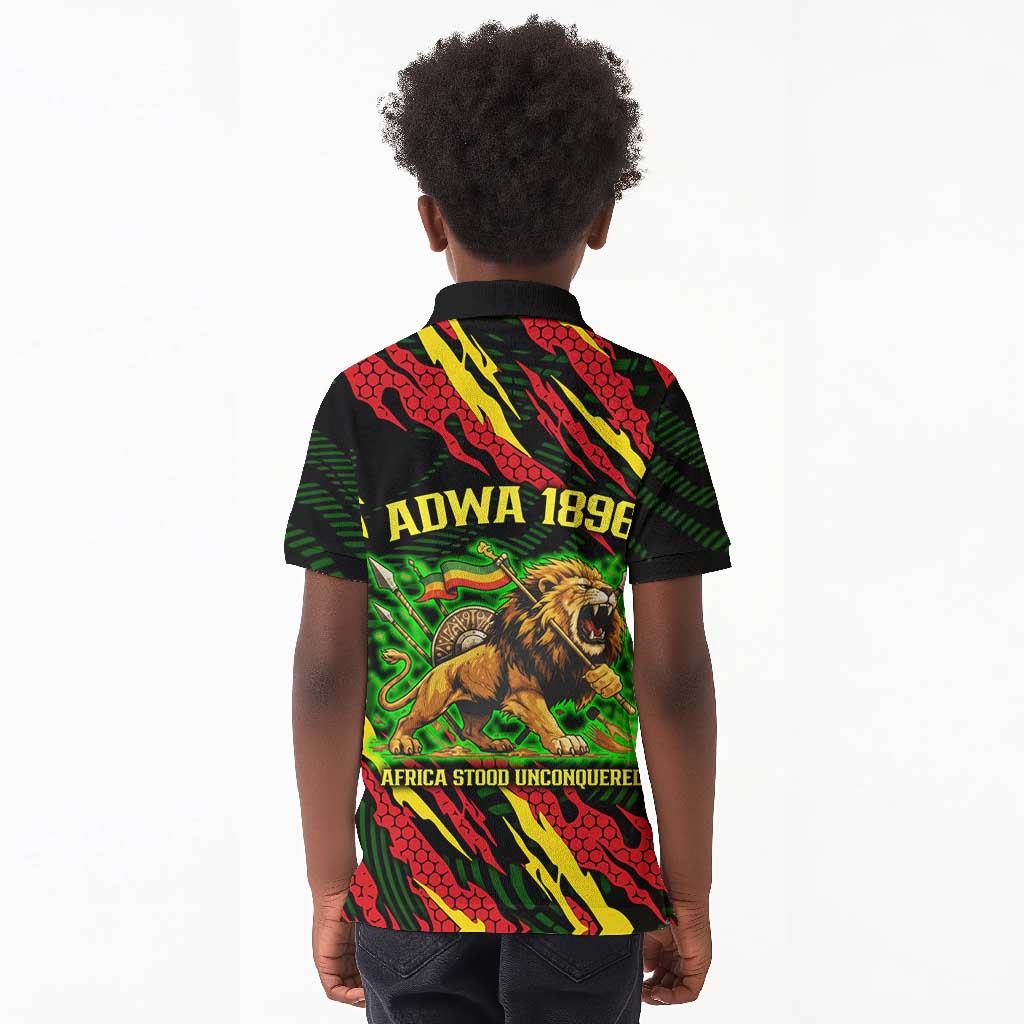 Menelik II Kid Polo Shirt with Lion of Adwa Title, Battle of Adwa 1896 Graphic and Bold Pan-African - Wonder Print Shop