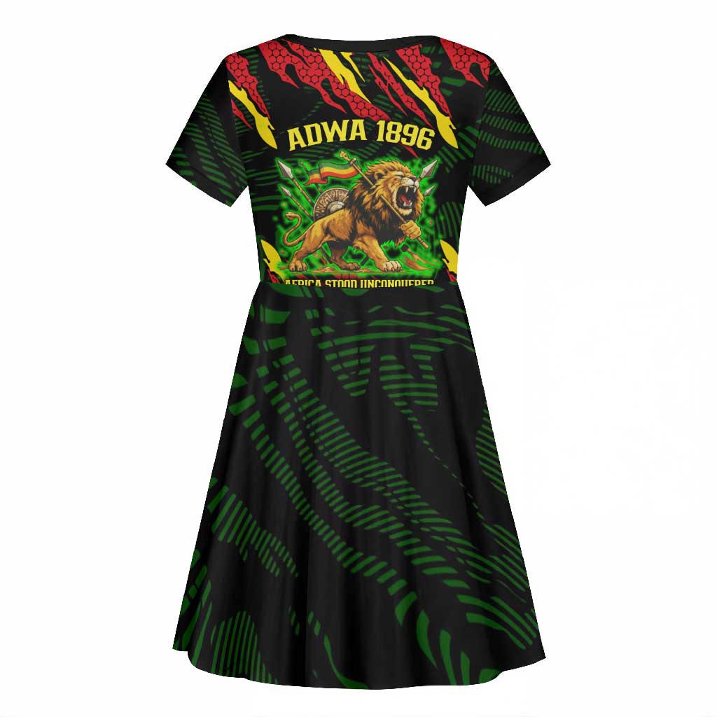 Menelik II Kid Short Sleeve Dress with Lion of Adwa Title, Battle of Adwa 1896 Graphic and Bold Pan-African - Wonder Print Shop