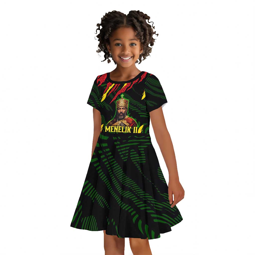 Menelik II Kid Short Sleeve Dress with Lion of Adwa Title, Battle of Adwa 1896 Graphic and Bold Pan-African - Wonder Print Shop