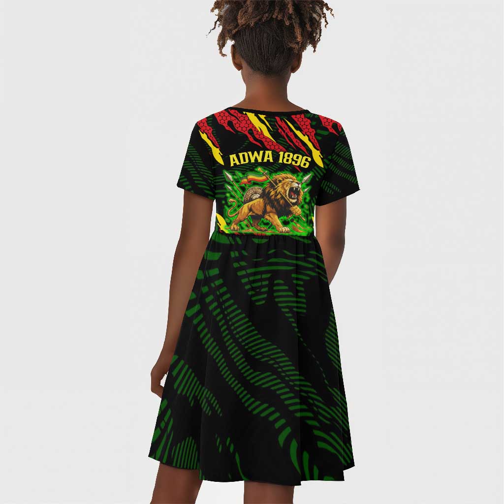 Menelik II Kid Short Sleeve Dress with Lion of Adwa Title, Battle of Adwa 1896 Graphic and Bold Pan-African - Wonder Print Shop