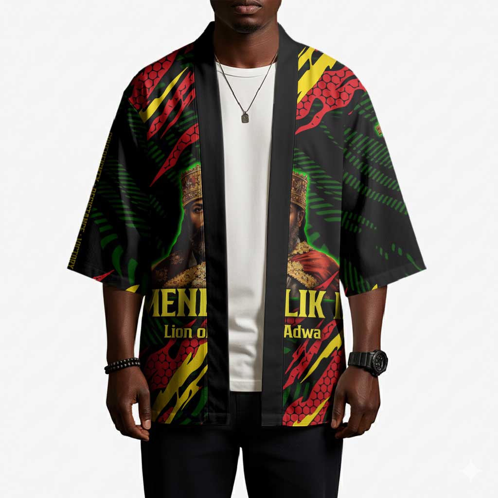 Menelik II Kimono with Lion of Adwa Title, Battle of Adwa 1896 Graphic and Bold Pan-African - Wonder Print Shop