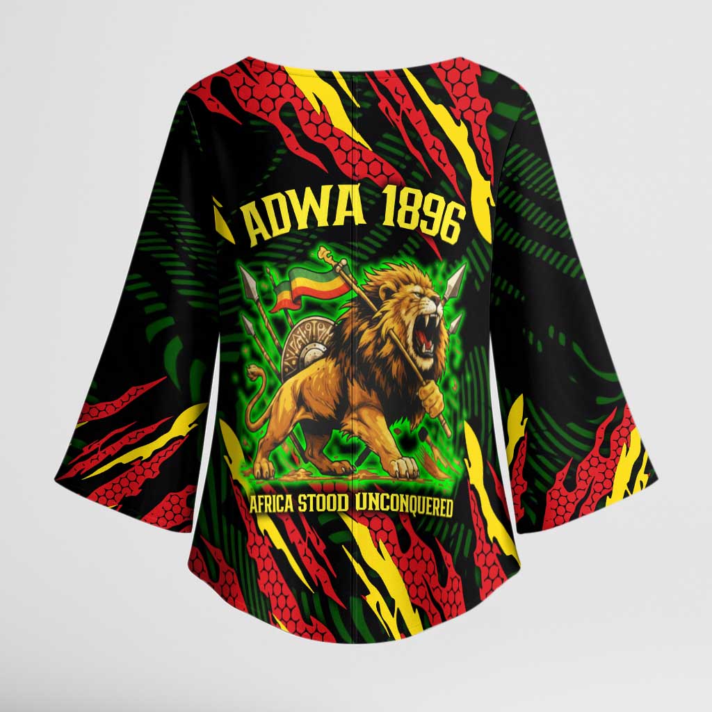 Menelik II Kimono Sleeve Blouse with Lion of Adwa Title, Battle of Adwa 1896 Graphic and Bold Pan-African - Wonder Print Shop