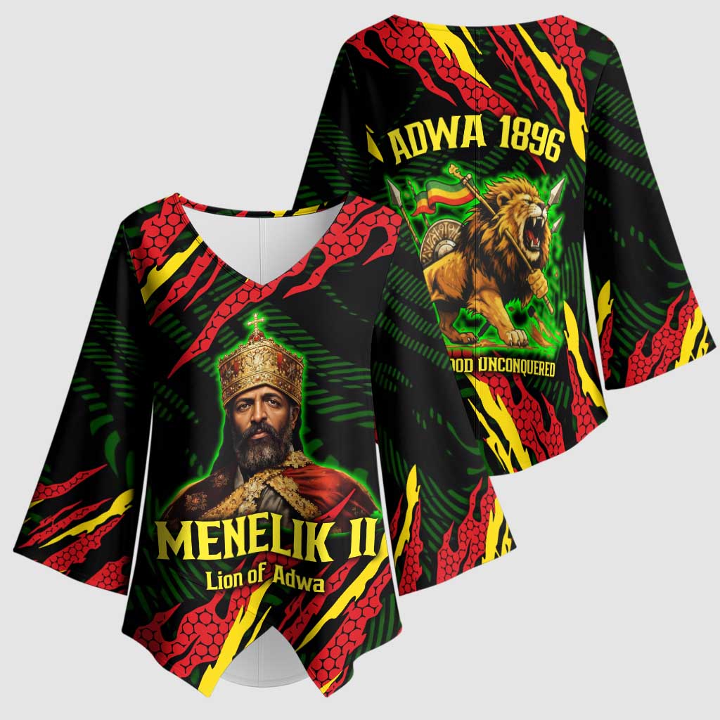 Menelik II Kimono Sleeve Blouse with Lion of Adwa Title, Battle of Adwa 1896 Graphic and Bold Pan-African - Wonder Print Shop