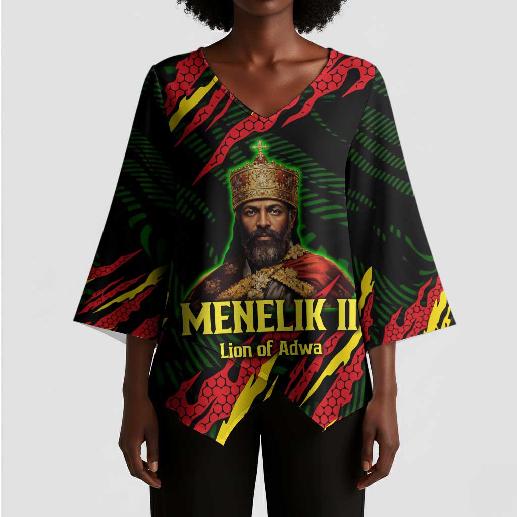 Menelik II Kimono Sleeve Blouse with Lion of Adwa Title, Battle of Adwa 1896 Graphic and Bold Pan-African - Wonder Print Shop