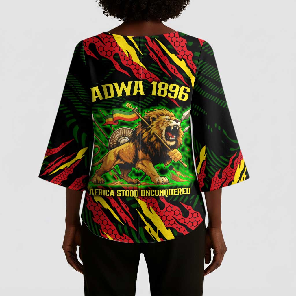 Menelik II Kimono Sleeve Blouse with Lion of Adwa Title, Battle of Adwa 1896 Graphic and Bold Pan-African - Wonder Print Shop