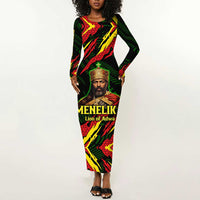 Menelik II Long Sleeve Bodycon Dress with Lion of Adwa Title, Battle of Adwa 1896 Graphic and Bold Pan-African - Wonder Print Shop