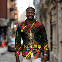 Menelik II Long Sleeve Button Shirt with Lion of Adwa Title, Battle of Adwa 1896 Graphic and Bold Pan-African - Wonder Print Shop