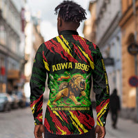 Menelik II Long Sleeve Button Shirt with Lion of Adwa Title, Battle of Adwa 1896 Graphic and Bold Pan-African - Wonder Print Shop