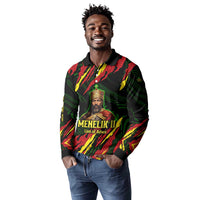 Menelik II Long Sleeve Polo Shirt with Lion of Adwa Title, Battle of Adwa 1896 Graphic and Bold Pan-African - Wonder Print Shop