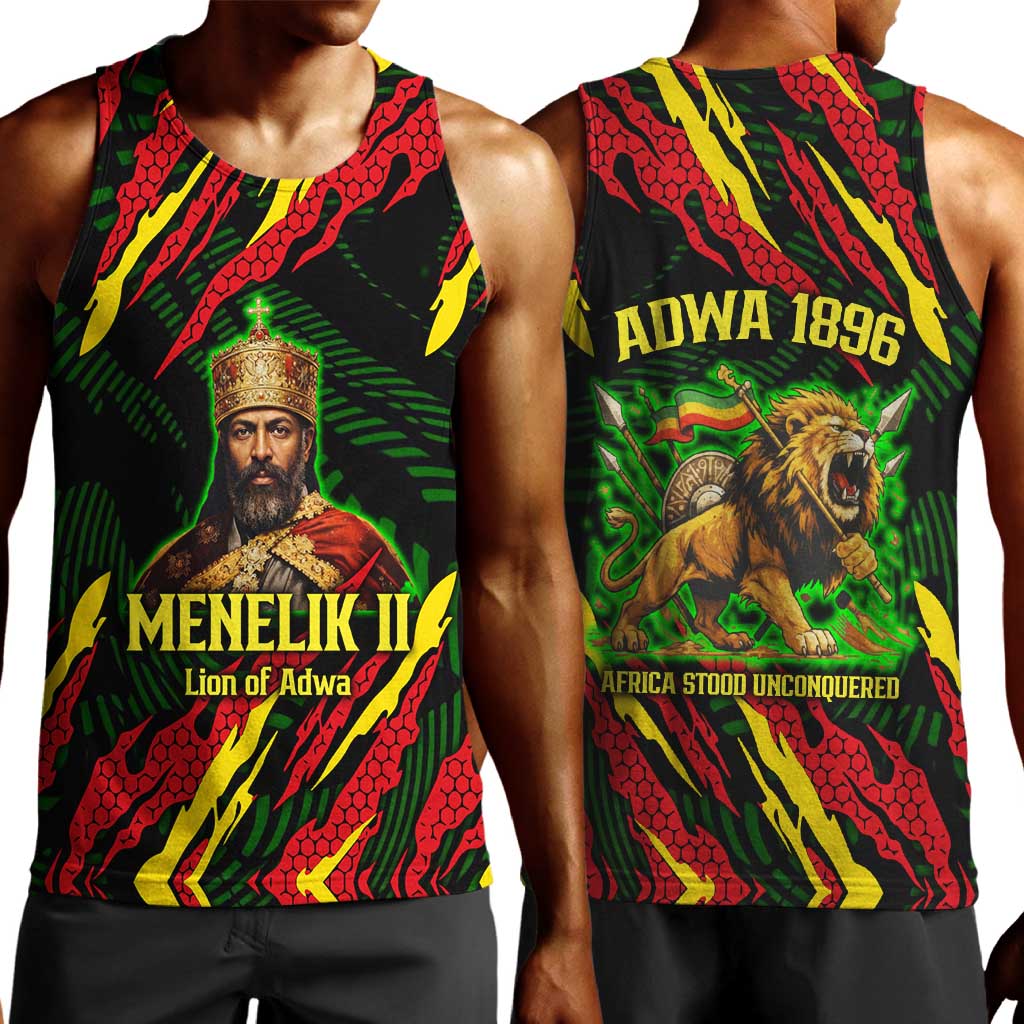 Menelik II Men Tank Top with Lion of Adwa Title, Battle of Adwa 1896 Graphic and Bold Pan-African - Wonder Print Shop