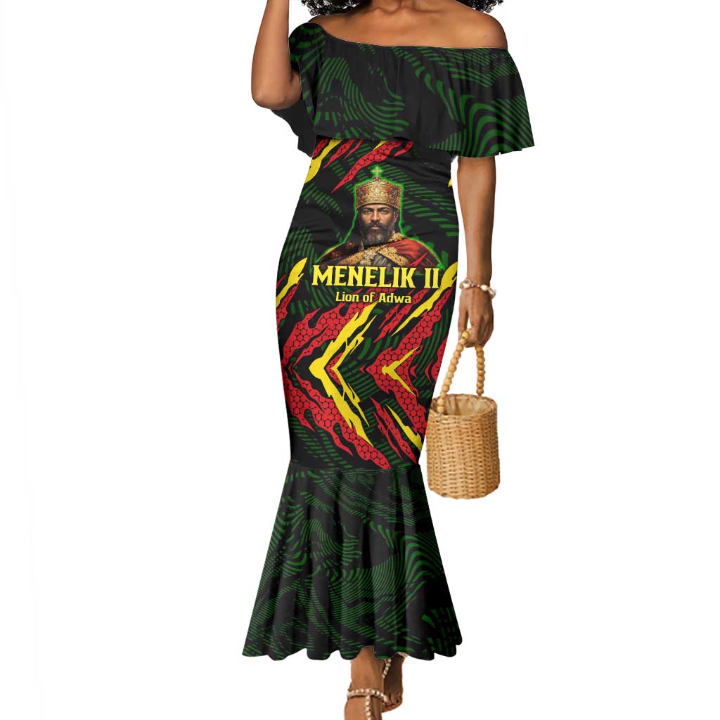 Menelik II Mermaid Dress with Lion of Adwa Title, Battle of Adwa 1896 Graphic and Bold Pan-African - Wonder Print Shop