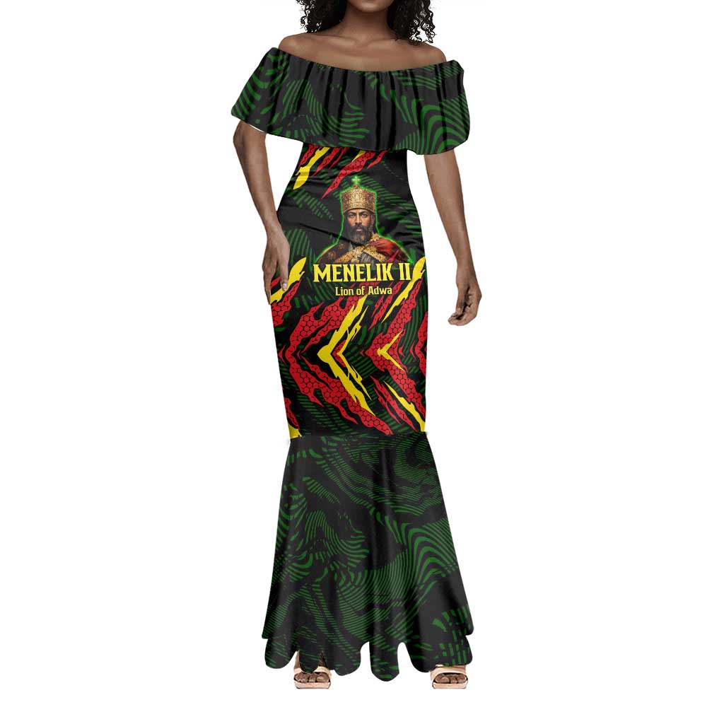 Menelik II Mermaid Dress with Lion of Adwa Title, Battle of Adwa 1896 Graphic and Bold Pan-African - Wonder Print Shop