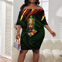 Menelik II Off Shoulder Short Dress with Lion of Adwa Title, Battle of Adwa 1896 Graphic and Bold Pan-African - Wonder Print Shop