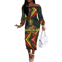 Menelik II Off The Shoulder Long Sleeve Dress with Lion of Adwa Title, Battle of Adwa 1896 Graphic and Bold Pan-African - Wonder Print Shop