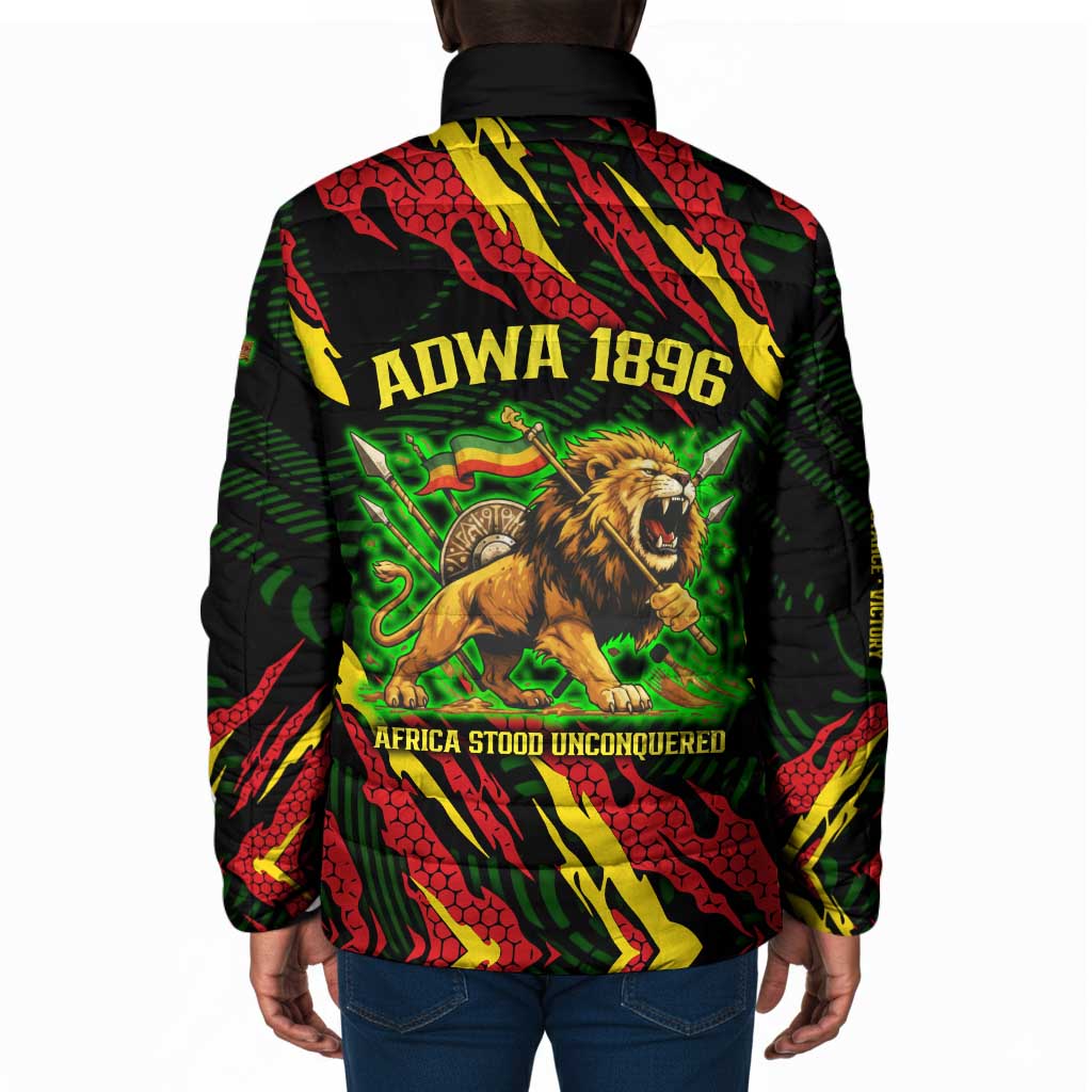 Menelik II Padded Jacket with Lion of Adwa Title, Battle of Adwa 1896 Graphic and Bold Pan-African - Wonder Print Shop