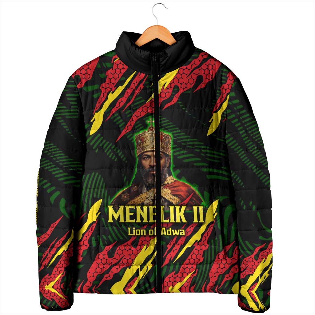 Menelik II Padded Jacket with Lion of Adwa Title, Battle of Adwa 1896 Graphic and Bold Pan-African - Wonder Print Shop