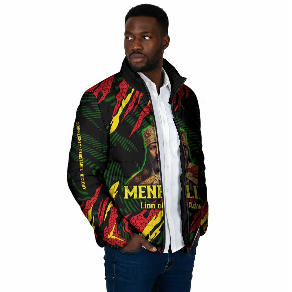 Menelik II Padded Jacket with Lion of Adwa Title, Battle of Adwa 1896 Graphic and Bold Pan-African - Wonder Print Shop