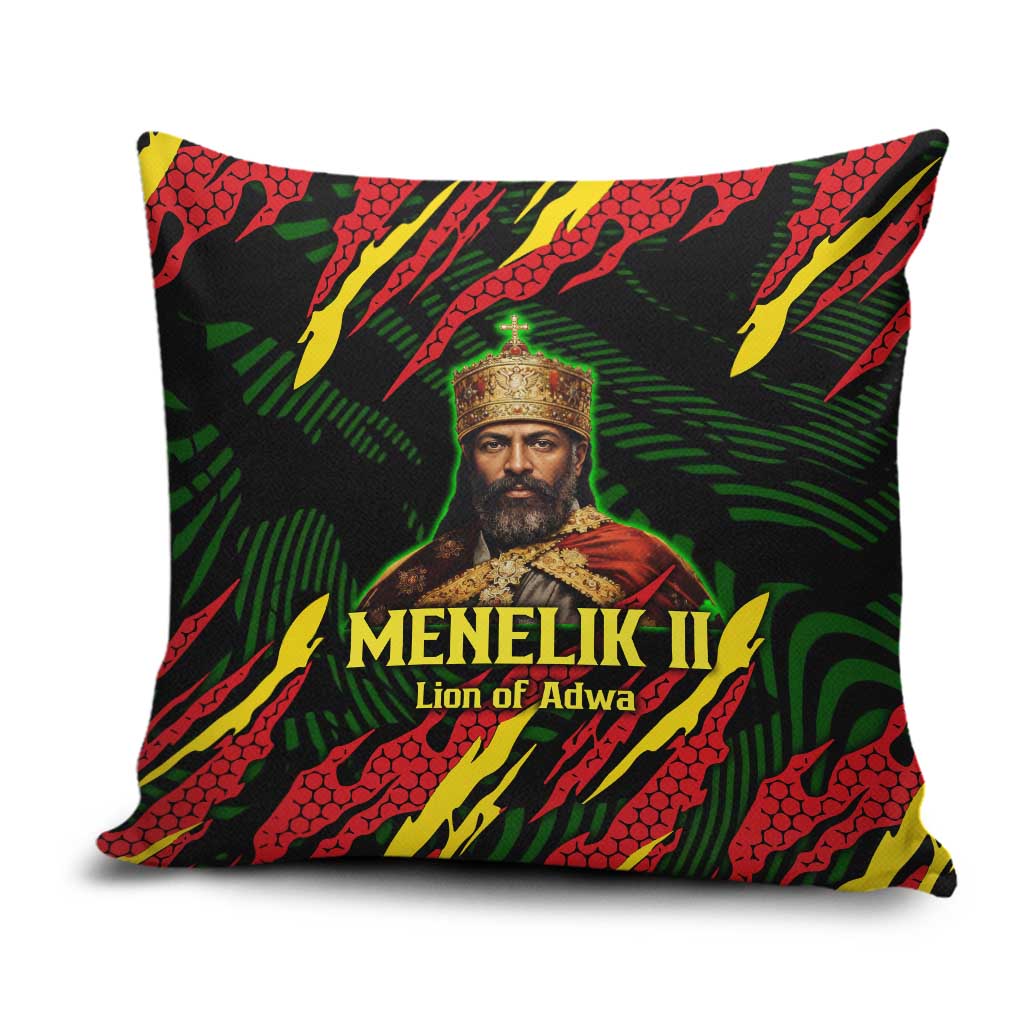 Menelik II Pillow Cover with Lion of Adwa Title, Battle of Adwa 1896 Graphic and Bold Pan-African - Wonder Print Shop