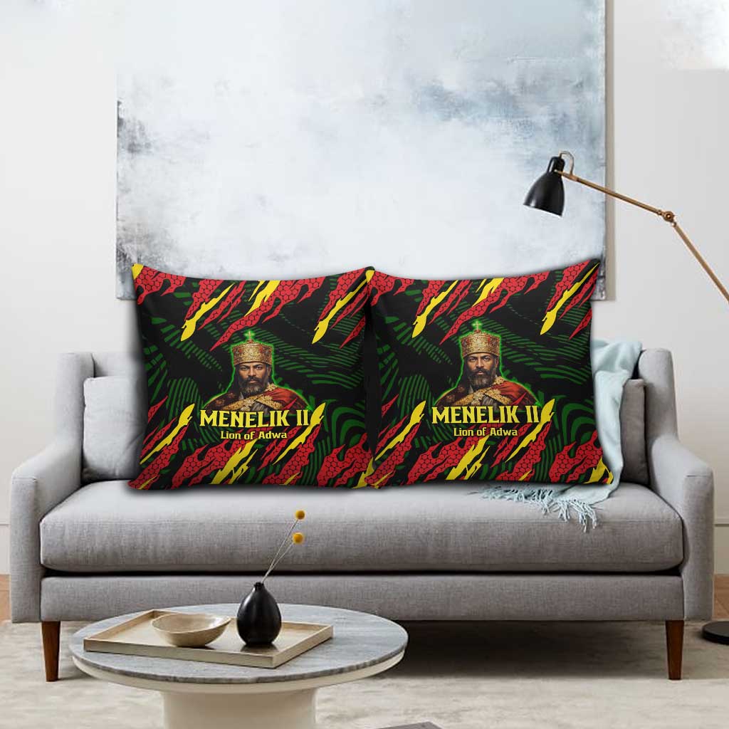 Menelik II Pillow Cover with Lion of Adwa Title, Battle of Adwa 1896 Graphic and Bold Pan-African - Wonder Print Shop