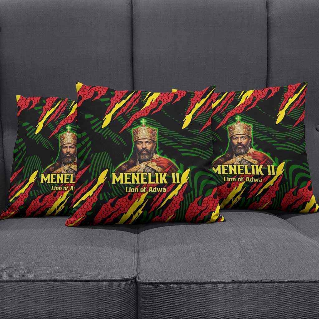 Menelik II Pillow Cover with Lion of Adwa Title, Battle of Adwa 1896 Graphic and Bold Pan-African - Wonder Print Shop