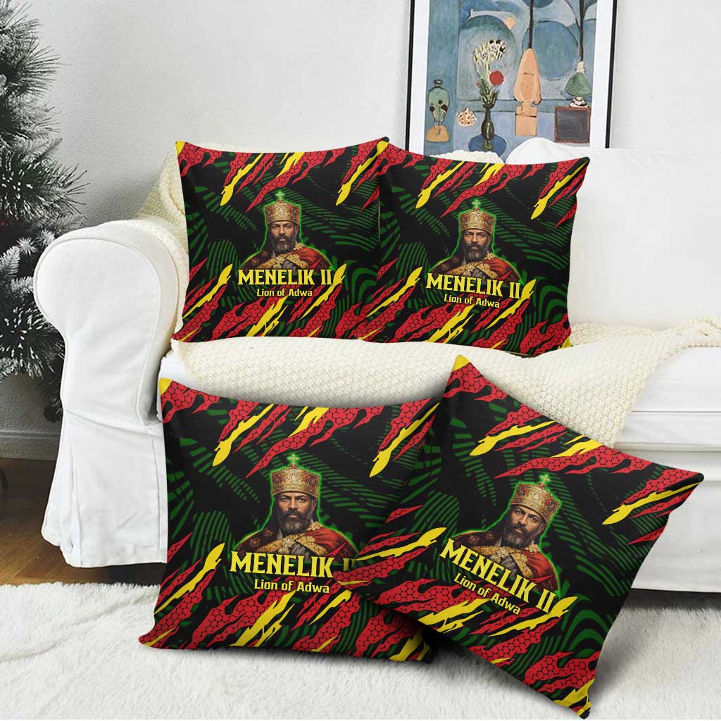 Menelik II Pillow Cover with Lion of Adwa Title, Battle of Adwa 1896 Graphic and Bold Pan-African - Wonder Print Shop