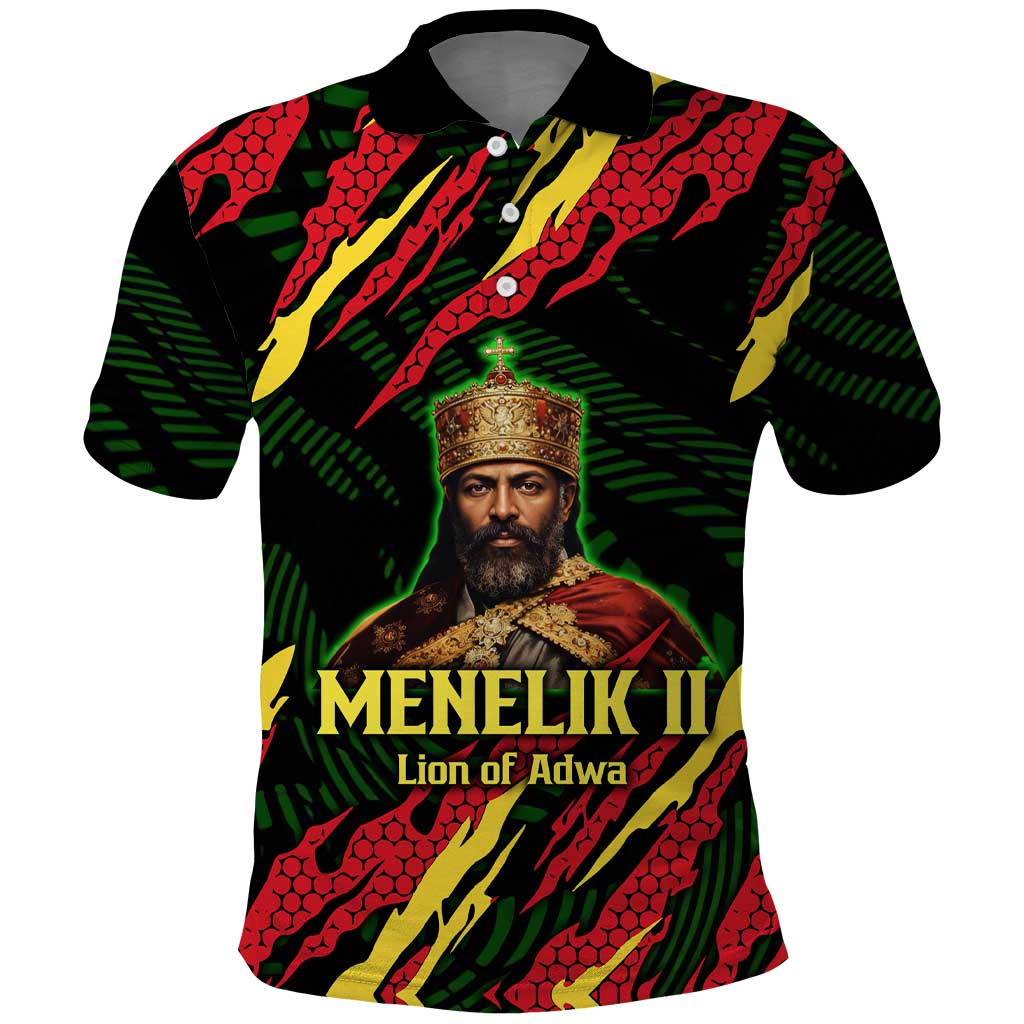Menelik II Polo Shirt with Lion of Adwa Title, Battle of Adwa 1896 Graphic and Bold Pan-African - Wonder Print Shop