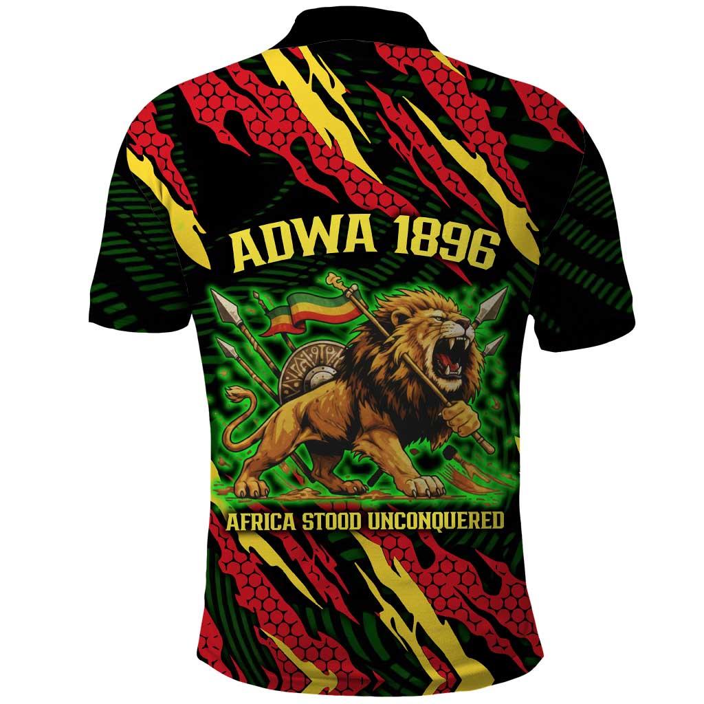 Menelik II Polo Shirt with Lion of Adwa Title, Battle of Adwa 1896 Graphic and Bold Pan-African - Wonder Print Shop