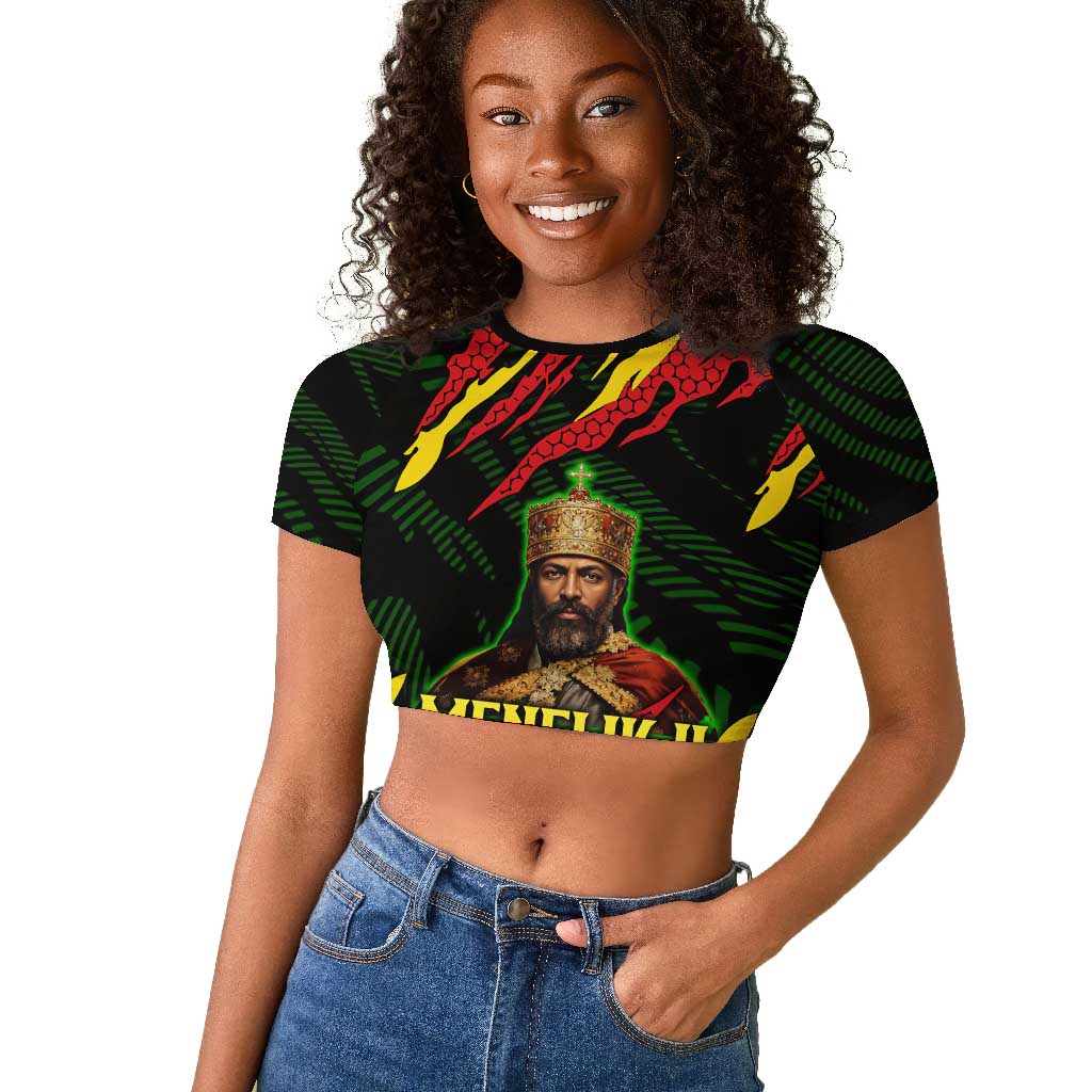 Menelik II Raglan Cropped T shirt with Lion of Adwa Title, Battle of Adwa 1896 Graphic and Bold Pan-African - Wonder Print Shop