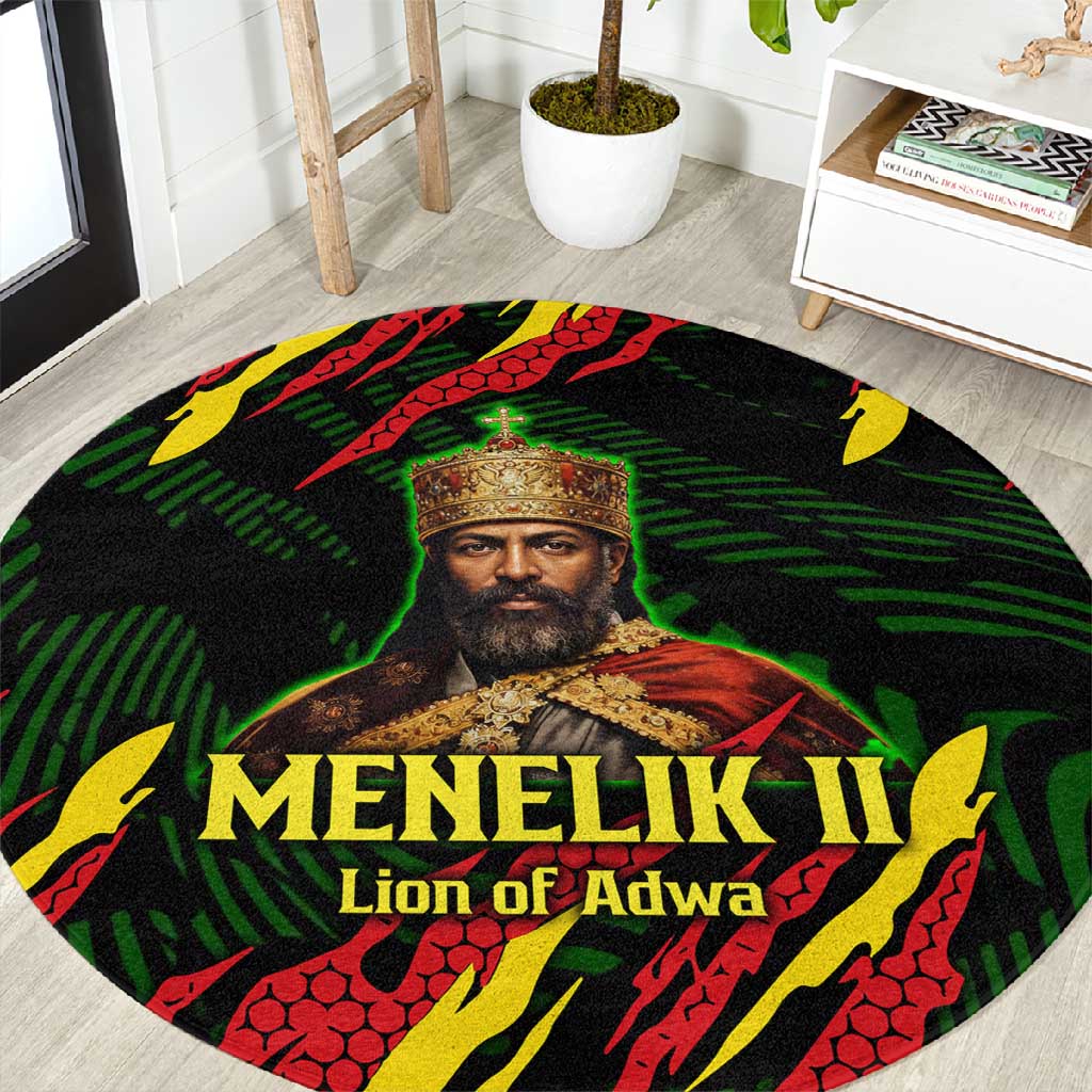 Menelik II Round Carpet with Lion of Adwa Title, Battle of Adwa 1896 Graphic and Bold Pan-African - Wonder Print Shop