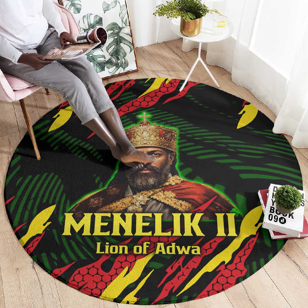 Menelik II Round Carpet with Lion of Adwa Title, Battle of Adwa 1896 Graphic and Bold Pan-African - Wonder Print Shop