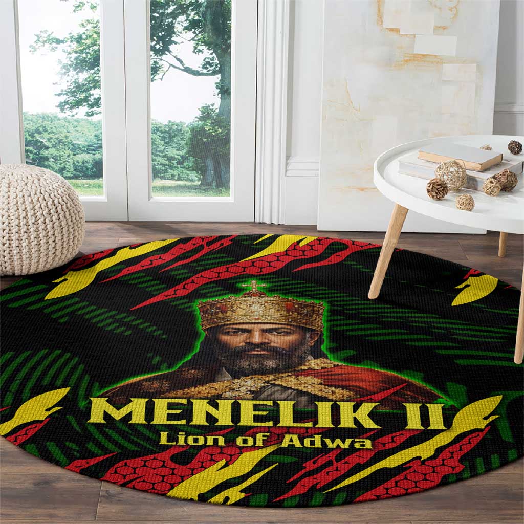 Menelik II Round Carpet with Lion of Adwa Title, Battle of Adwa 1896 Graphic and Bold Pan-African - Wonder Print Shop