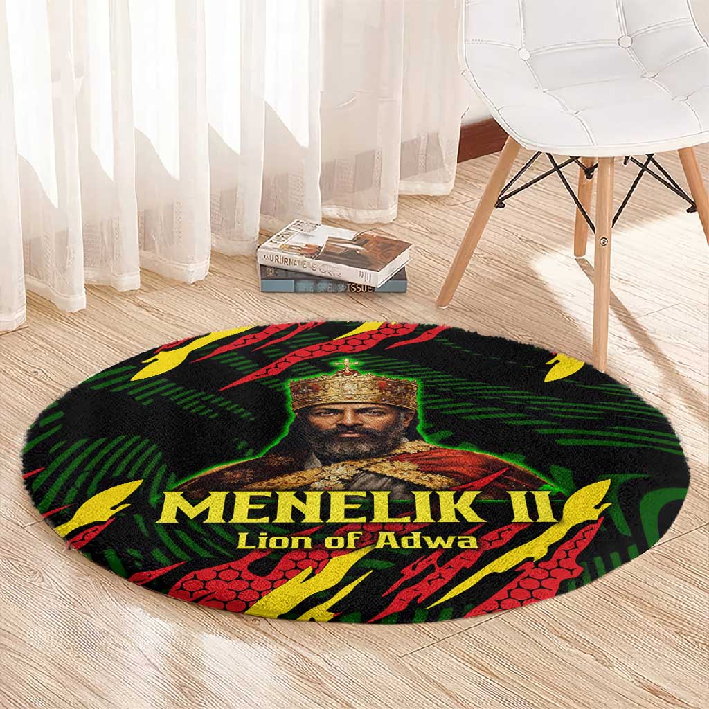 Menelik II Round Carpet with Lion of Adwa Title, Battle of Adwa 1896 Graphic and Bold Pan-African - Wonder Print Shop